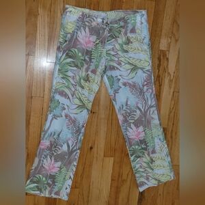 LUCKY LOS ANGELES PURE LINEN, DRAWSTRING,  POCKETS WIDE LEG, PRETTY FLORAL, SZ S